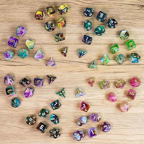 Miniatura 6 de Juego de 8 dados poliédricos, 56 dados DND con 2 bolsas de cuero grandes, juego de dados D&D para Calabozos y Dragones, RPG, juegos de mesa MTG