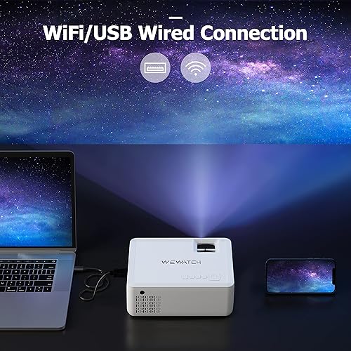 Miniatura 5 de WEWATCH - Mini proyector WiFi proyector de película de 8500 lúmenes soporte de pantalla de 1080P y 260 pulgadas proyector de video portátil para uso