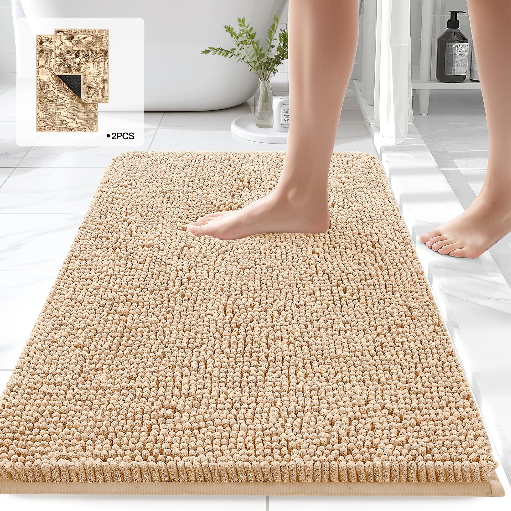 ZTIONHD Bathroom Rugs Set 2 Piece Bath Mat Washable Chenille Bath Rugs Non Slip Backing Absorbent Bathroom Mats Bath Mats for Bedroom, Kitchen,Tub,