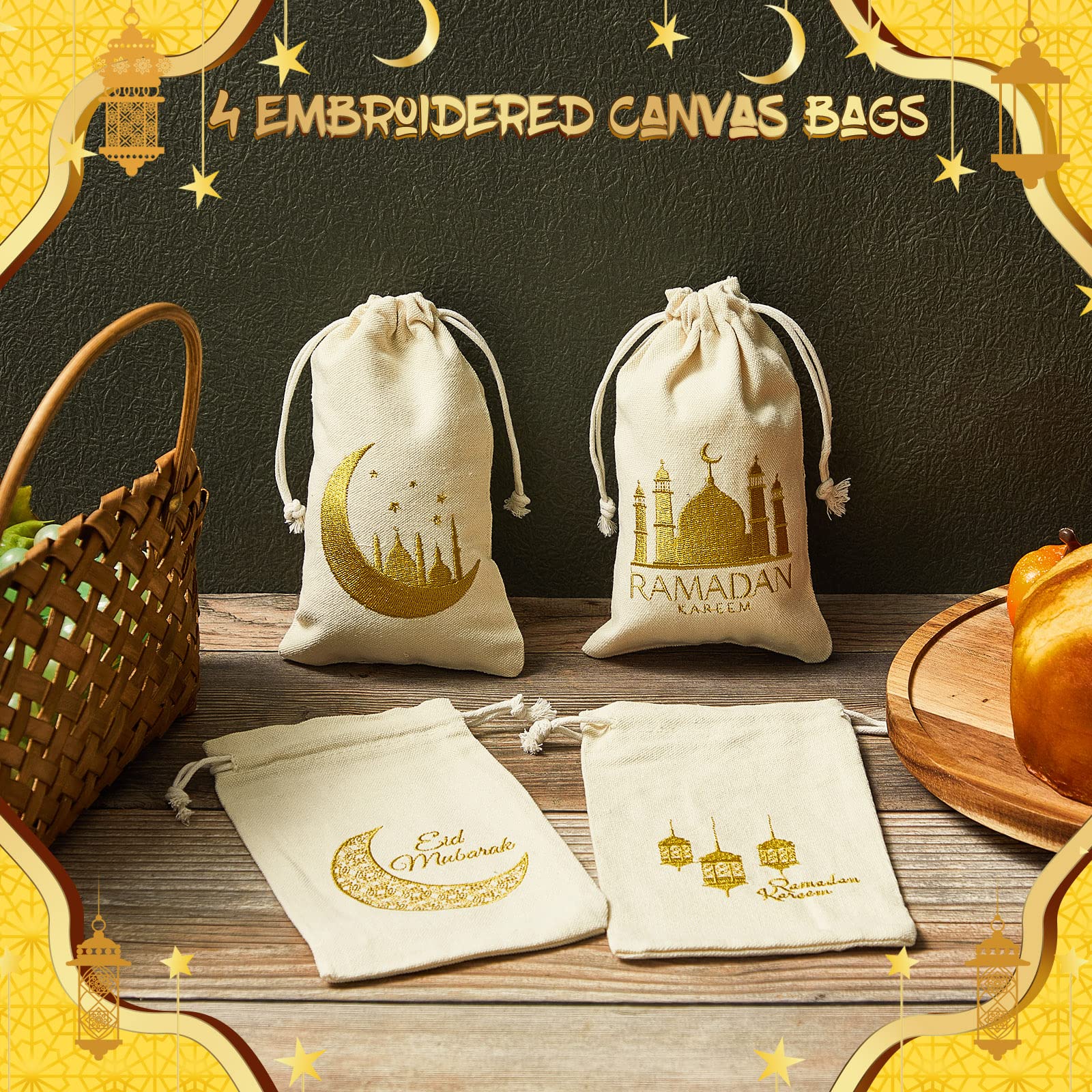 Photect 24 Pcs Islamic Burlap Bags Eid Al-adha & Qurbani Islamic Gift Bags Small Drawstring Pouch for Muslim Eid Al-adha Party Decorations - Image 3