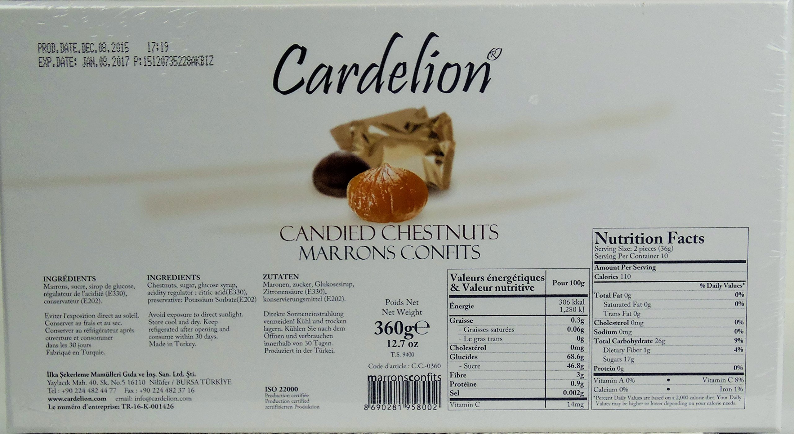 Cardelion Candied Chestnuts (360 Gram 12.6 oz, 20 Pieces)