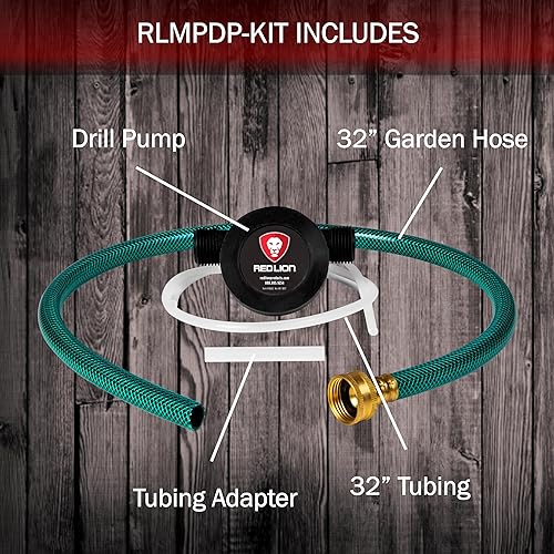 Miniatura 3 de Red Lion RLMPDP-KIT, bomba de transferencia de potencia de taladro de 154 GPH con manguera de jardín de 32 pulgadas, tubo de diámetro exterior de 14