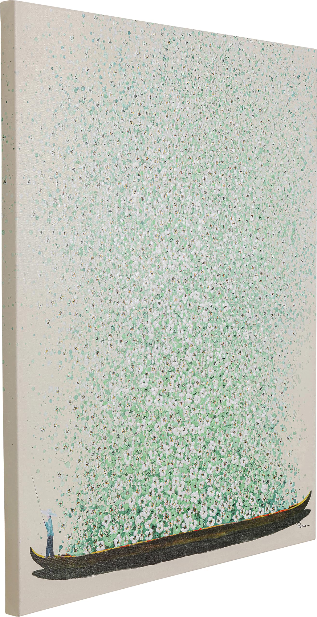 Kare Design Quadro Acrilico Su Tela Flower Boat, Verde, 100X80X4 cm | Tela su legno massello, motivo barca con fiori, Soggiorno, Corridoio, Studio, Stile Asia