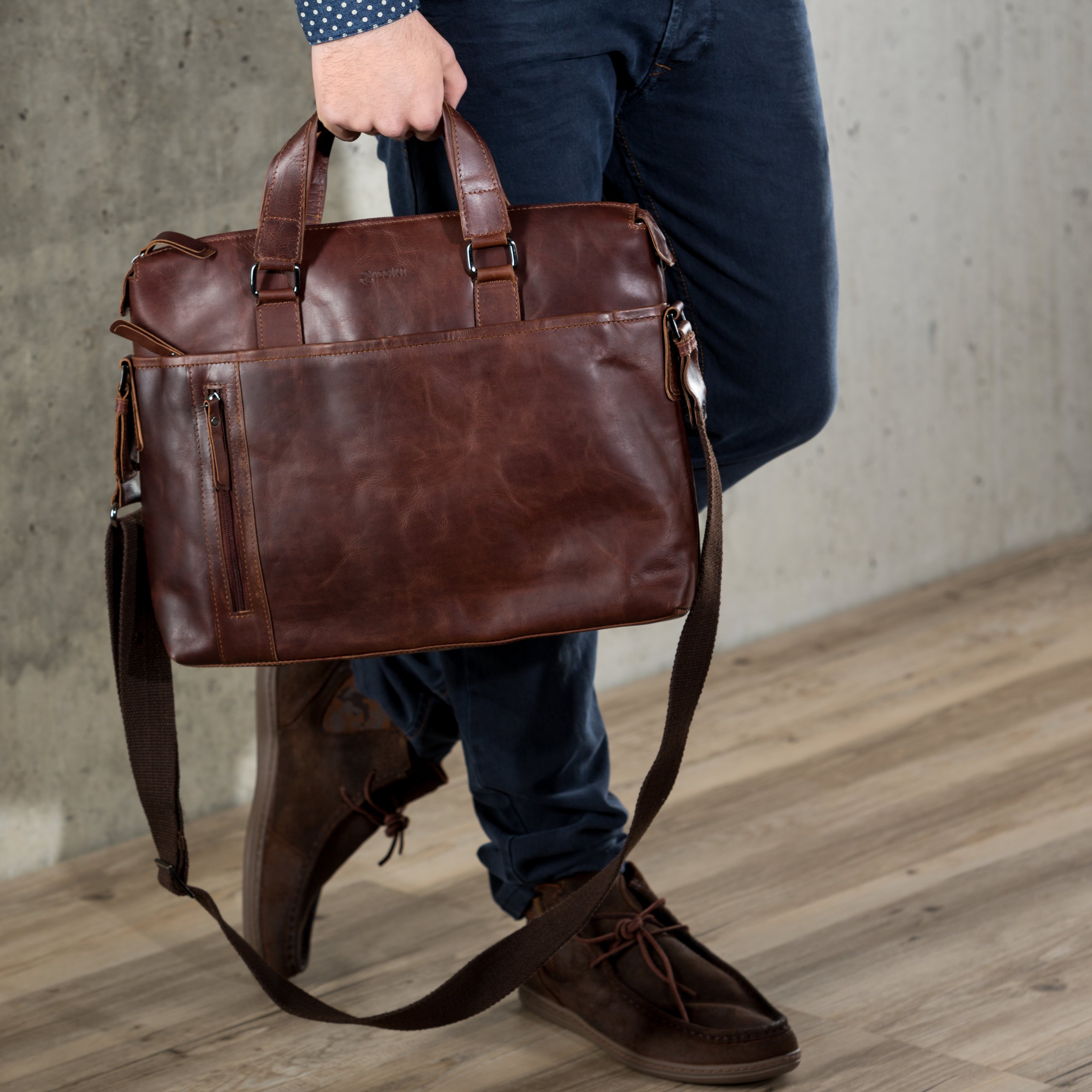 BACCINI Maletín para portátil grande cuero I Bolso para notebook 15,6" con funda extraíble para el portátil I Bandolera para laptop LEANDRO hecho a mano