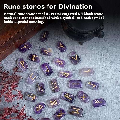 Miniatura 4 de BEZAVO Juego de piedras de runa de pirita dorada con alfabeto de Futhark de élder grabado, piedras de runas de cristal natural, piedras de runas