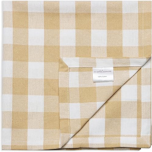Miniatura 5 de PurpleEssences Servilletas de tela a cuadros de búfalo  Esquinas en inglete  Juego de 12  100% algodón  Reutilizables y lavables  Beige y Blanco