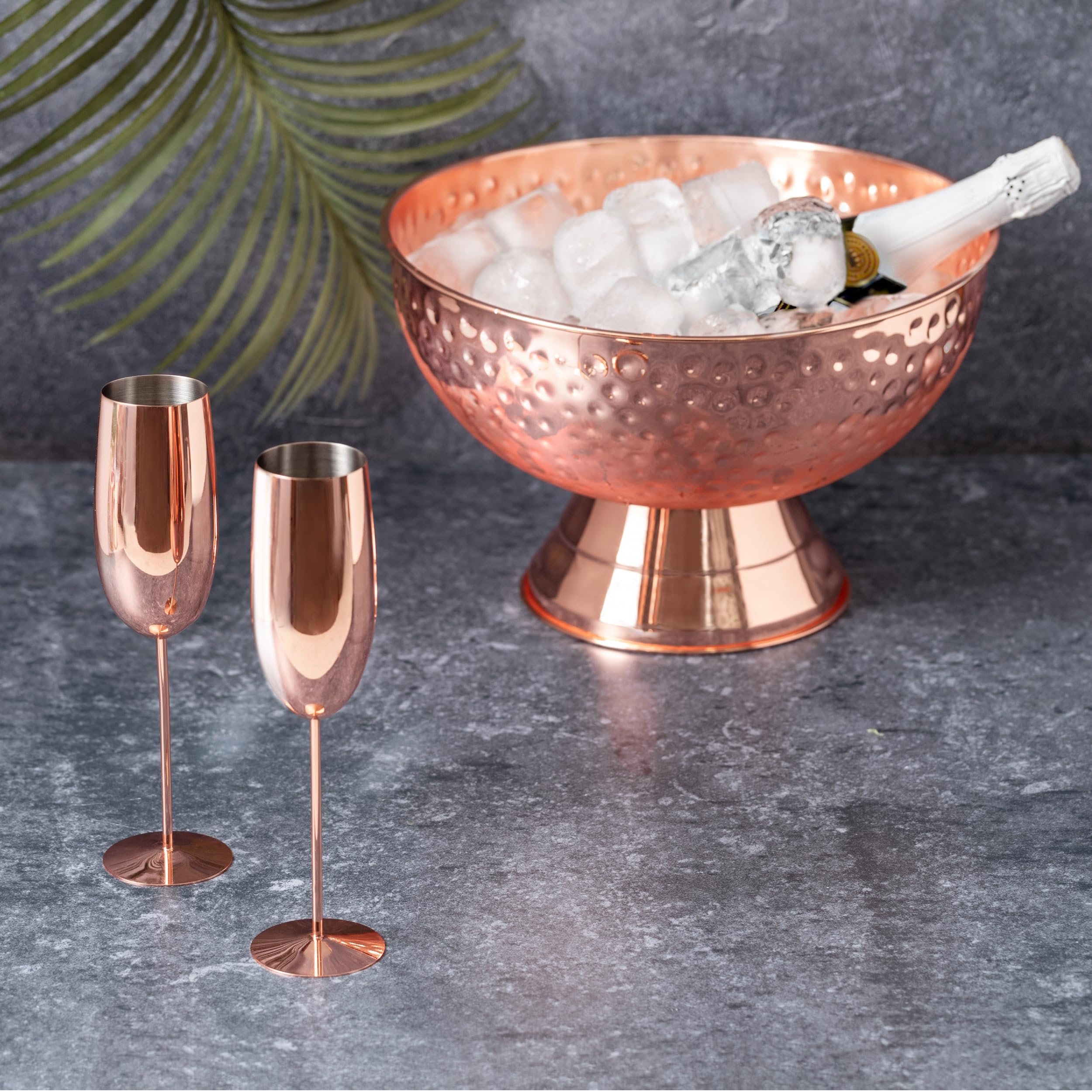 Enfriador de champán grande de acero inoxidable con revestimiento de cobre galvanizado, 8,5 litros, volumen 35 cm de diámetro