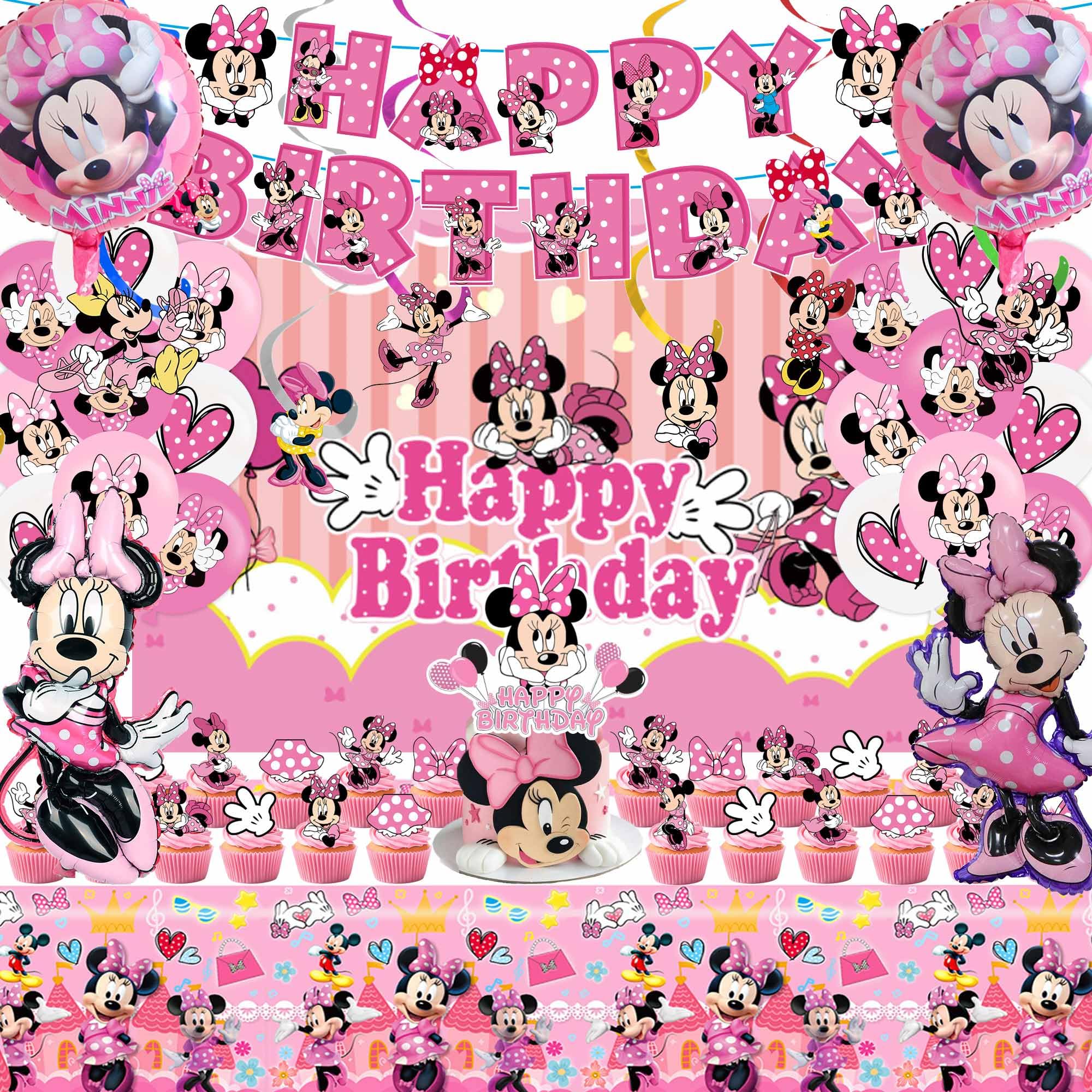 Cartoon Birthday Party Decorations, Party Supplies Kit Include Birthday Banner, Foil Balloons, Backdrop, Tablecloth, Hanging Swirls