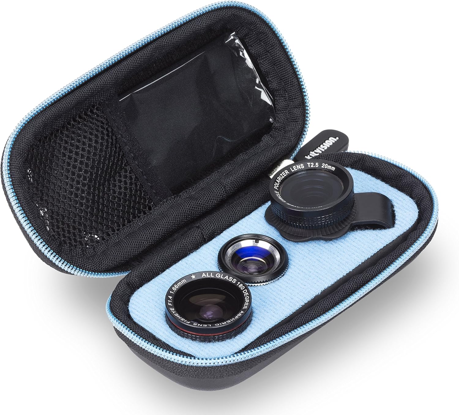 4-in-1 Lens Set with Cleaning Cloth and Carry Case for Apple and Android Smartphones - Black