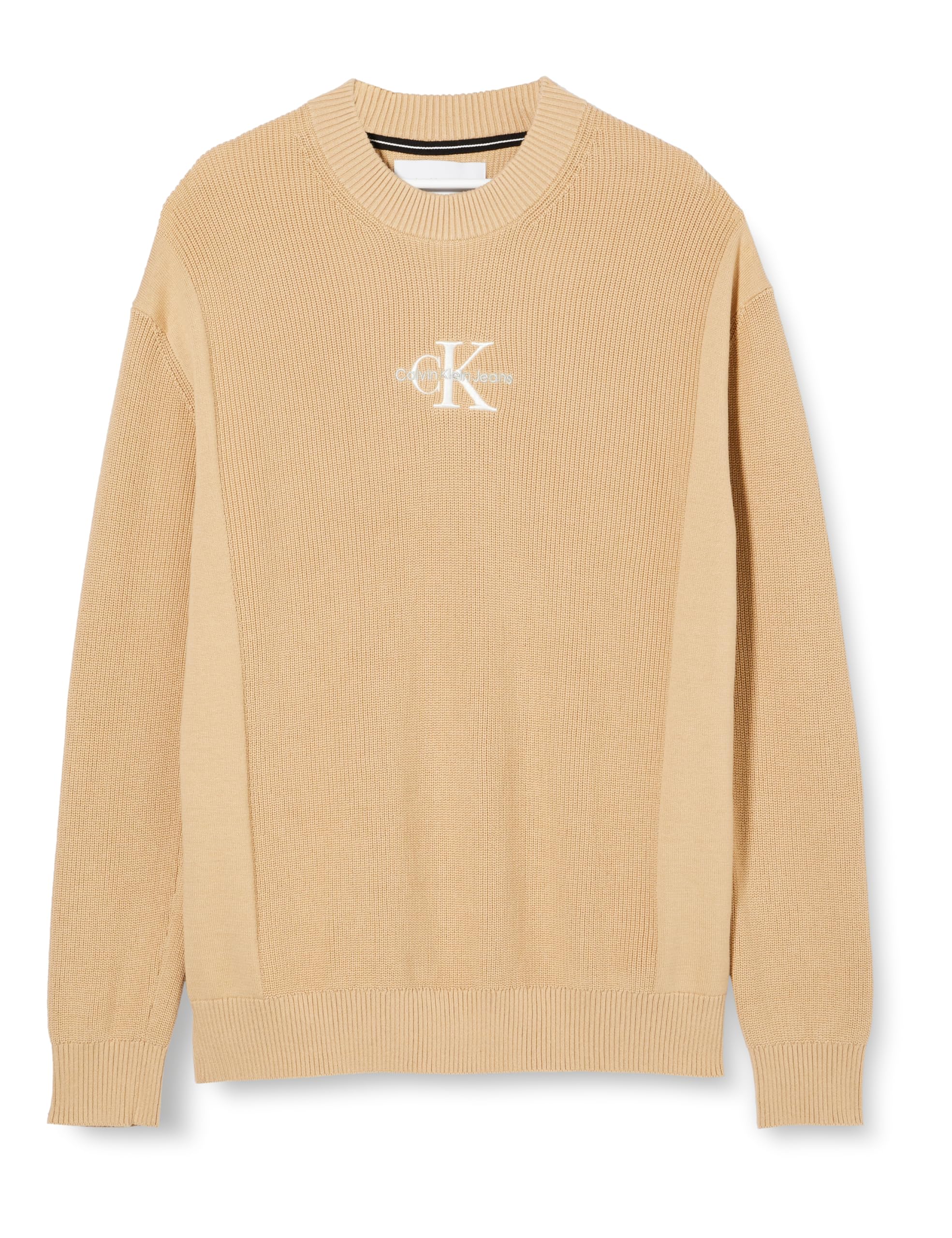 Calvin Klein Jeans Men's MONOLOGO Sweater J30J324599 Pullovers, Warm Sand, XL