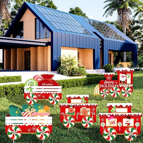 Miniatura 7 de KatchOn, Letreros de Feliz Navidad para patio de tren  Paquete de 5  Letreros de Navidad para patio al aire libre  Estacas de Navidad para