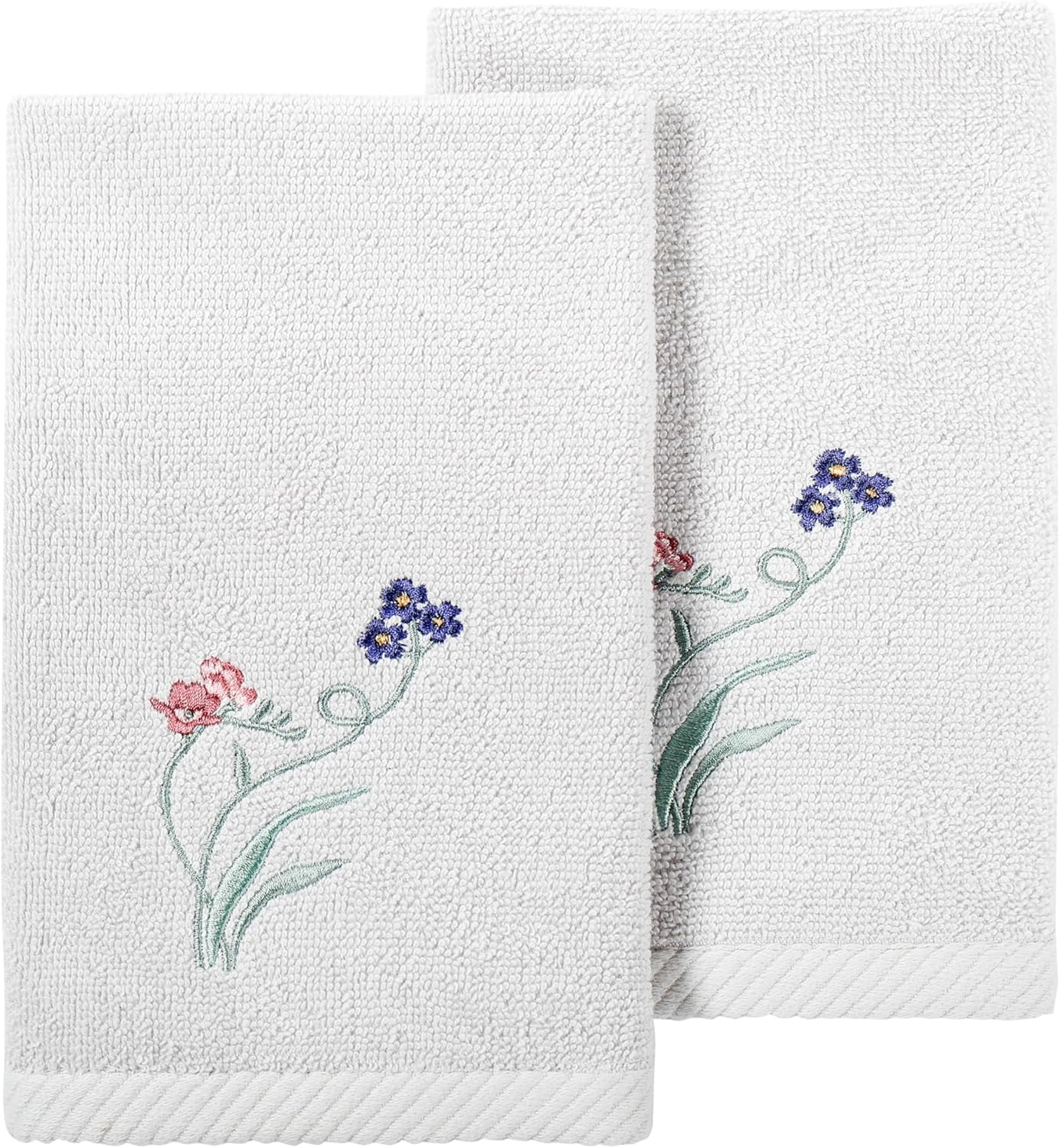 Floret 2-Piece Hand Towel Set, Lustrous Bengaline Border, Turkish Cotton, Soft & Plush, Ideal for Daily Use, 2 Hand Towels, Aqua