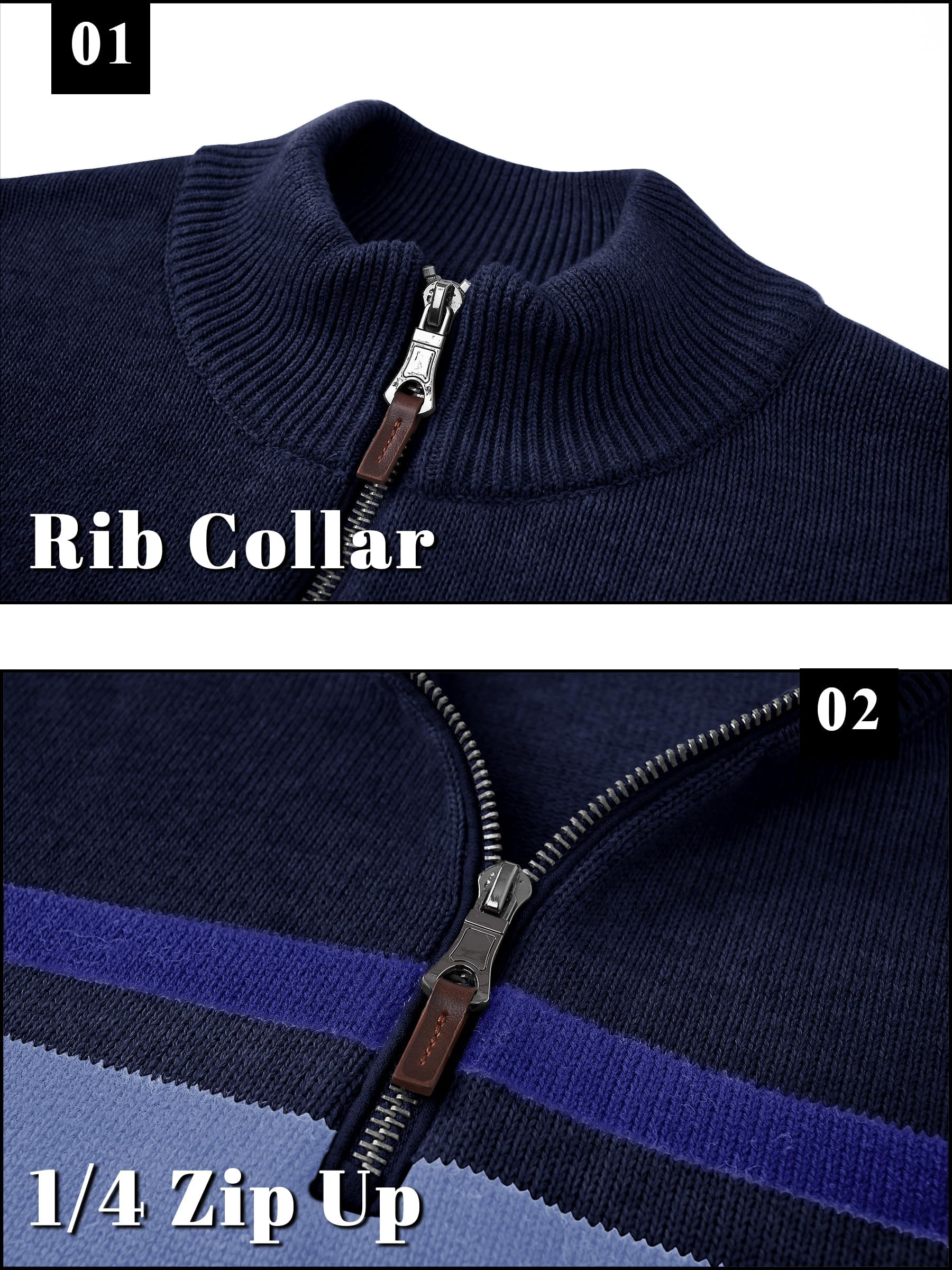 TACVASEN Pullover Herren Baumwolle Half Zip Strickpullover Winter Troyer | Stehkragen, Warm, Langarm, Sweater, Gestreiftes, Arbeit, Freizeit