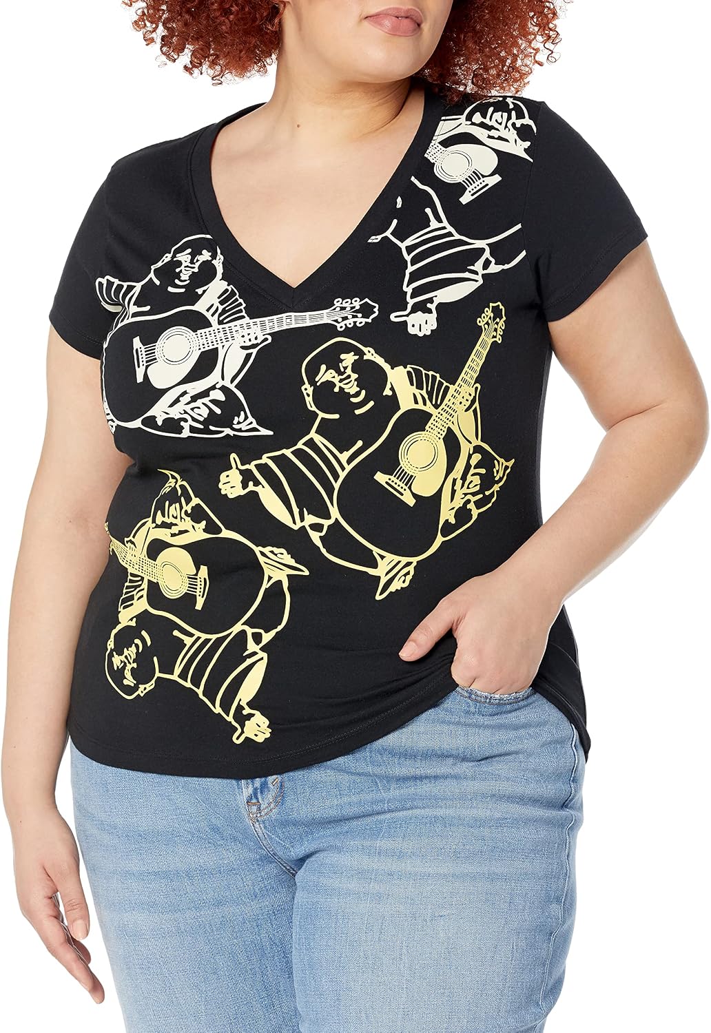 True Religion Women's Allover Buddha Slim V Tee