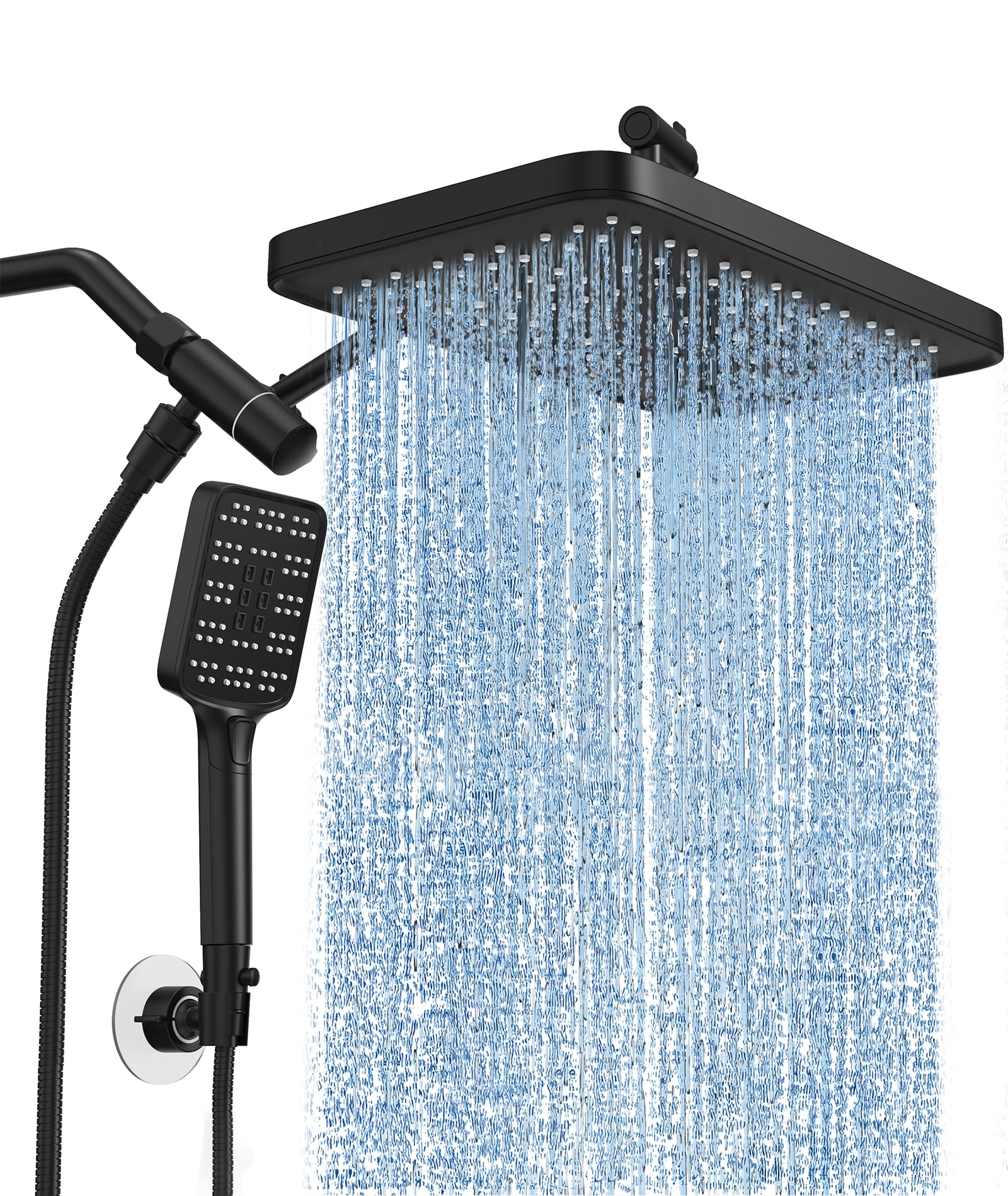 High Pressure Rain Shower Head with Handheld Spray Combo Set, Adjustable 12" Rainfall Dual Shower Head, Double&Tandem Shower Head, Waterfall Showerhead Bathroom -Matte BlackClimeCo Certified