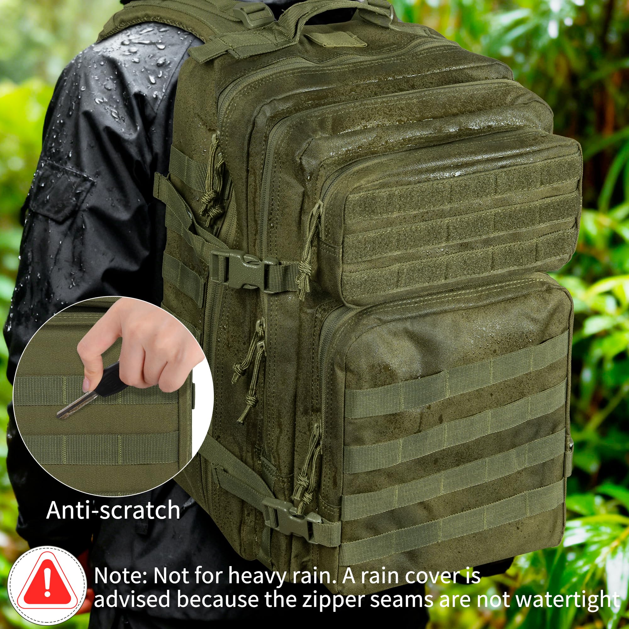 OUUTMEE Sac à dos tactique militaire (25 L/35 L/45 L), sac à dos MOLLE pour homme et femme, sac à dos militaire pour la chasse, le camouflage, sac à dos de 3 jours, sac pour ordinateur portable, sac