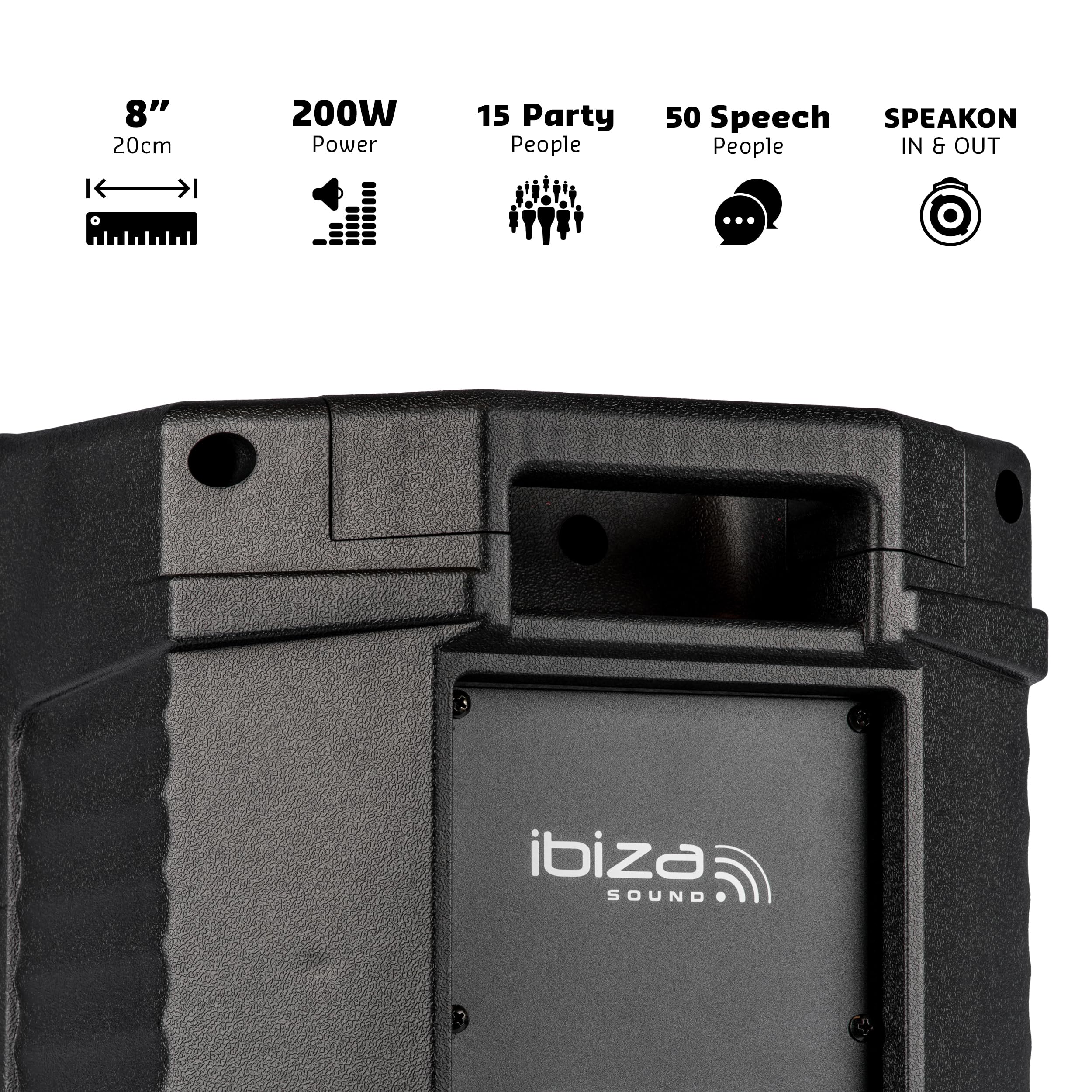 Ibiza - XTK8-MKII - Passiver 8"/20 cm SONO-Lautsprecher - 25mm Kompressionshochtöner - Bassreflexsystem - Griffe und Räder - New Version - Schwarz - Party, Events, Club, Konferenz