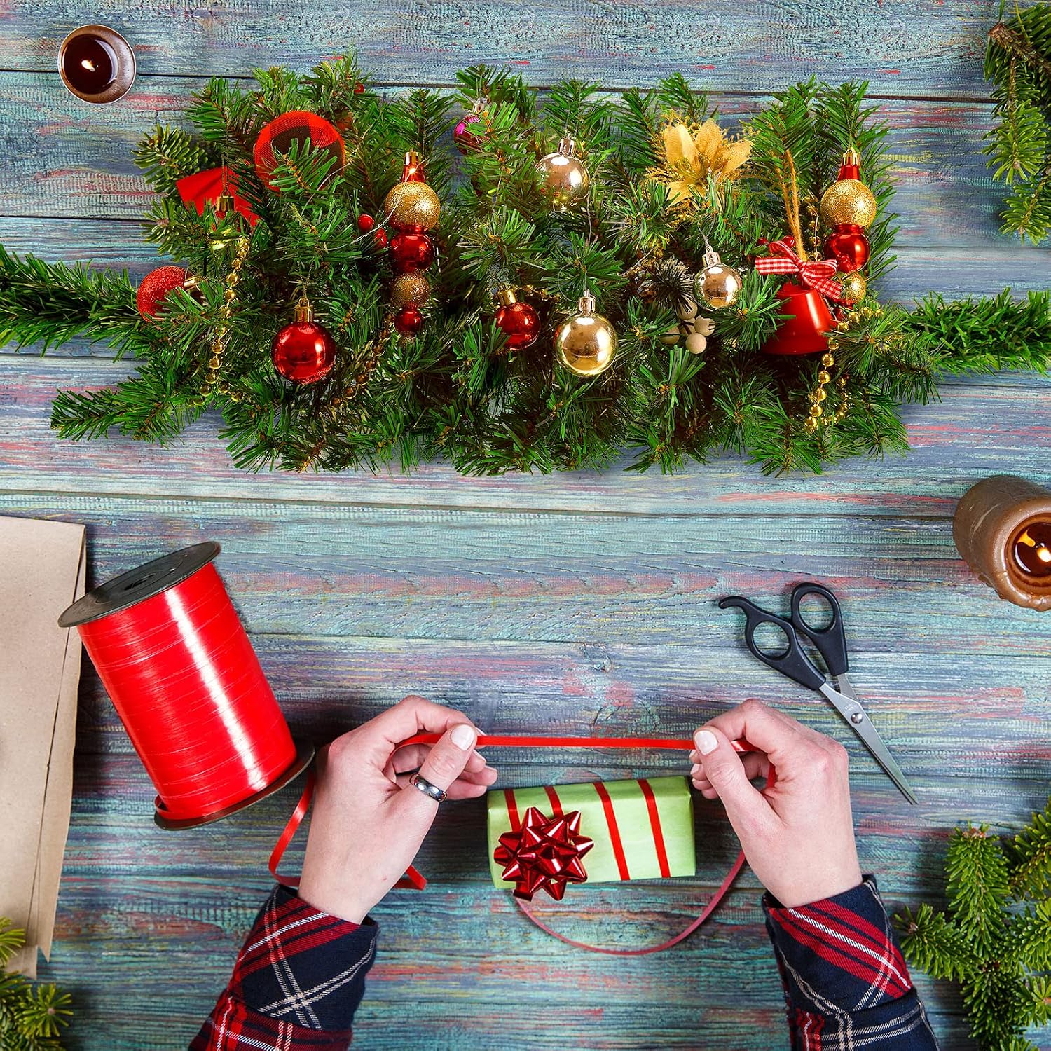 Jutom Christmas Artificial Swag 28 Inch Faux Pine Swag Greenery, 2 Pcs