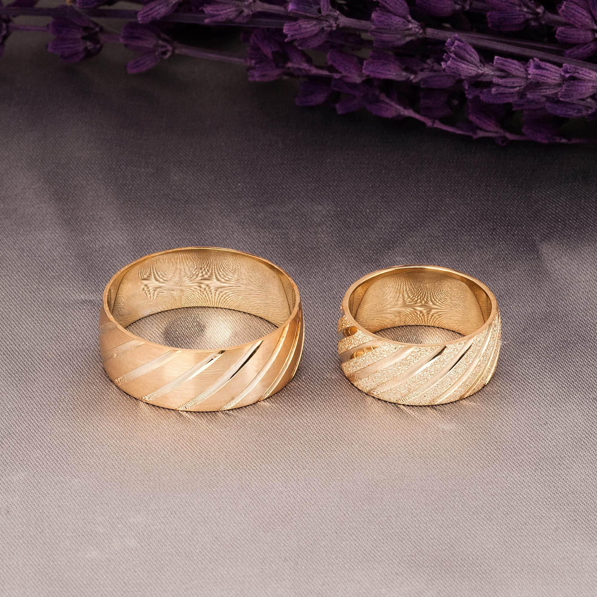 Juego de anillos de boda de 8 mm, chapado en oro de 14 quilates, juego de alianzas de boda a juego, juego de anillos de boda de plata personalizado para hombre y mujer