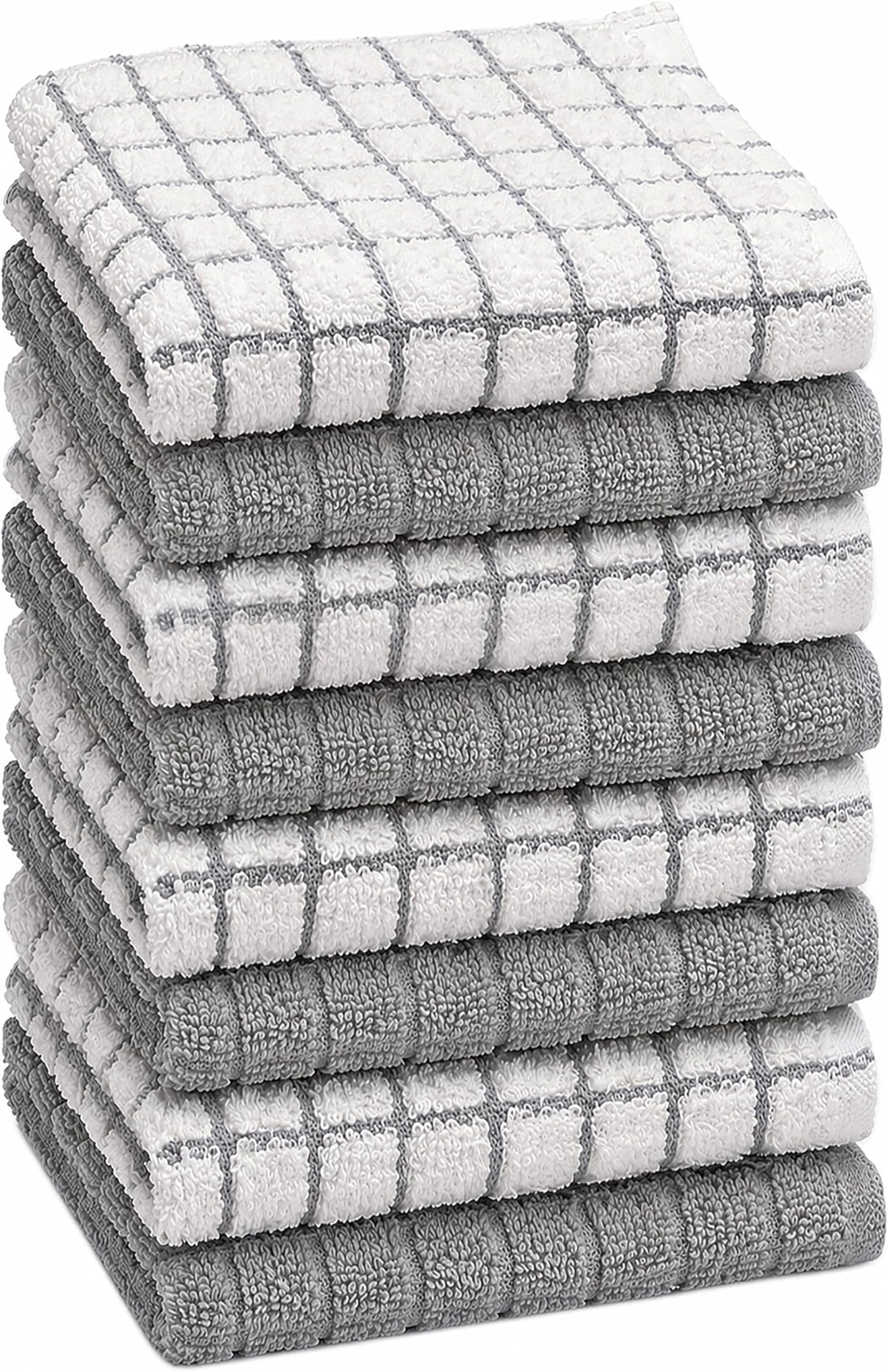 Bumble Dish Cloths (8 Pack) | 12" x 12" | 100% Cotton Kitchen Towels | 405 GSM | Soft, Highly Absorbent & Durable Dish Towels for Kitchen | Gray