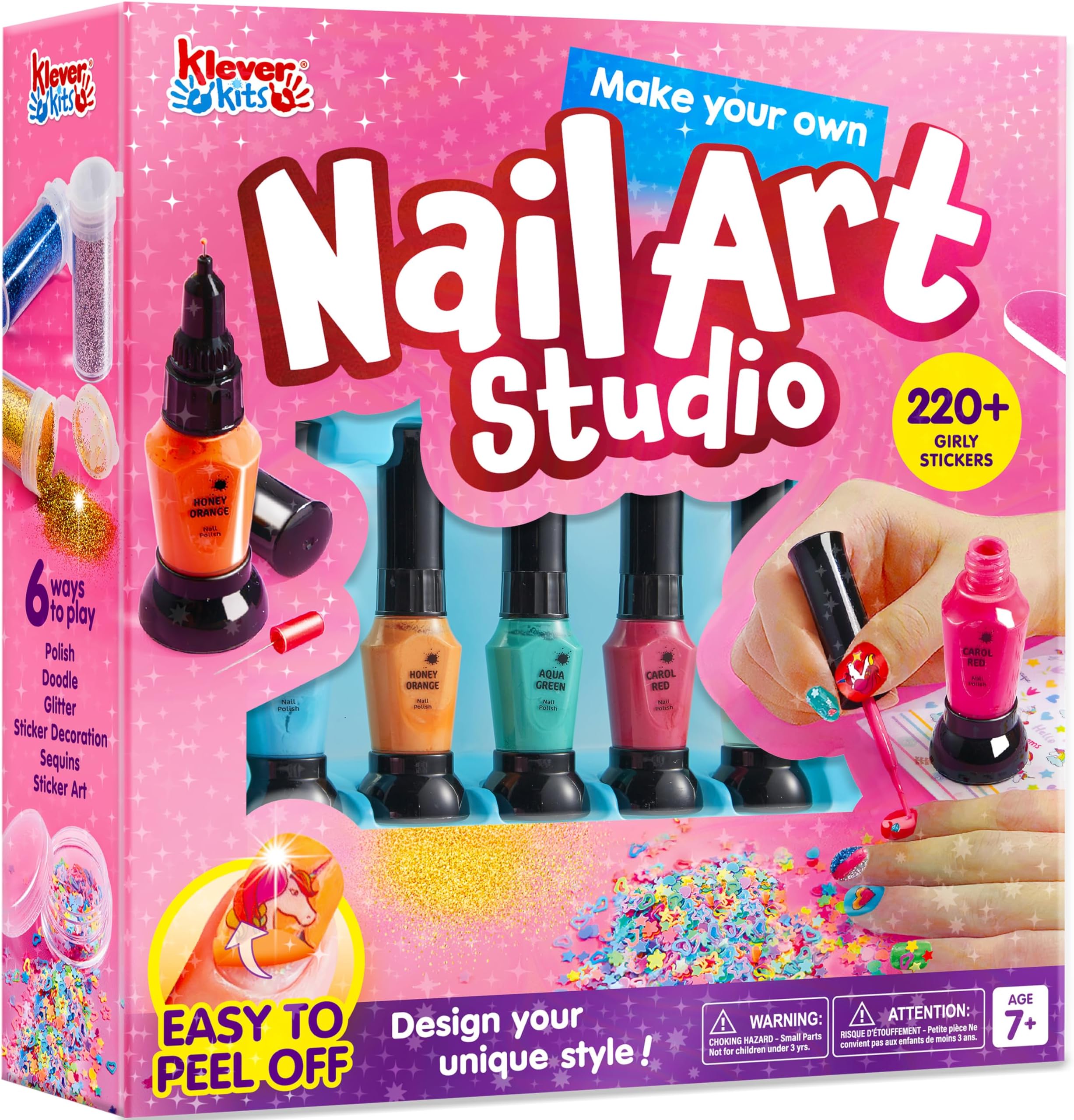 Klever Kits Kids Nail Polish Set, Nail Art Kit for Girls, Makeup for Kids, Birthday Gifts for Girls Ages 7 and up, Glitter, Sequins, Stickers, Peel Off & Quick Dry by JOVA