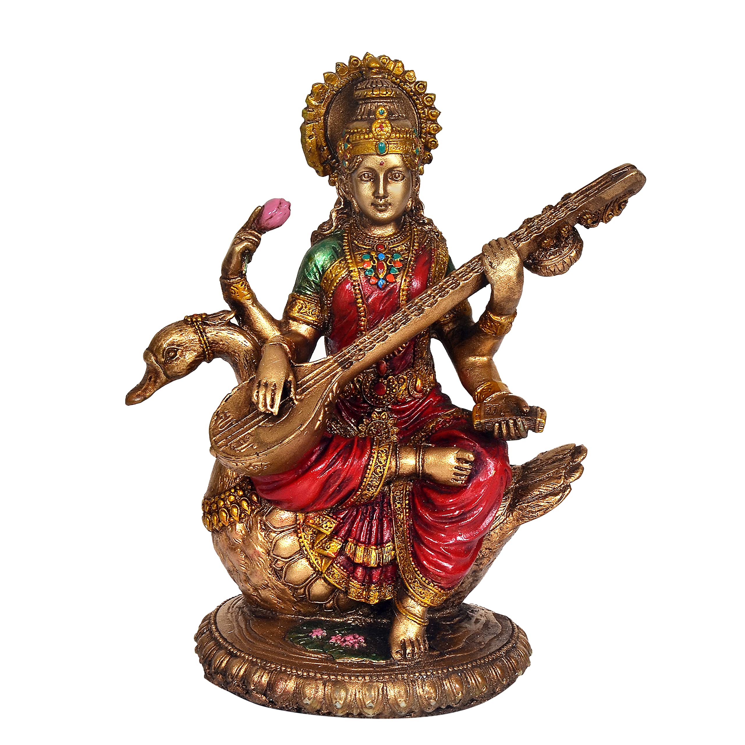 AONA Resin Saraswati Idol Statue for Home Decor On Swan for Diwali Temple | Height : 8.5 Inches, Multicolour