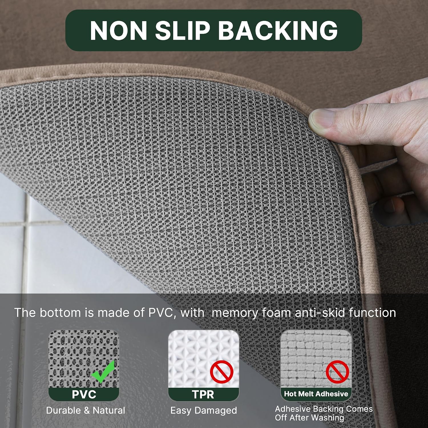 H.VERSAILTEX Bath Mat Memory Foam Set Bathroom Rug Set Flannel Velvety Bath Mat Luxury Extra Soft and Absorbent Non Slip Rugs for Bathroom/Bedroom Washable(Curved Set 24"x 36" Plus 20"x 24"U, Taupe) image 5