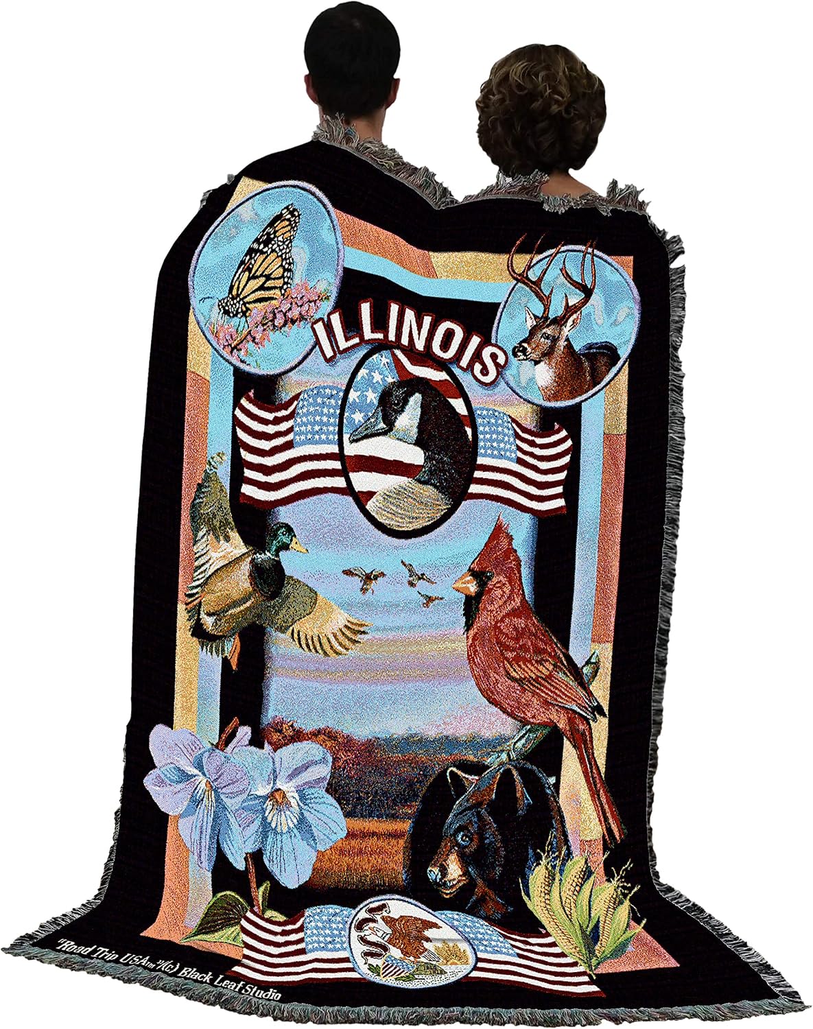 Pure Country Weavers State of Illinois Blanket by Dwight D Kirkland - Gift Tapestry Throw Woven from Cotton - Made in the USA (72x54)