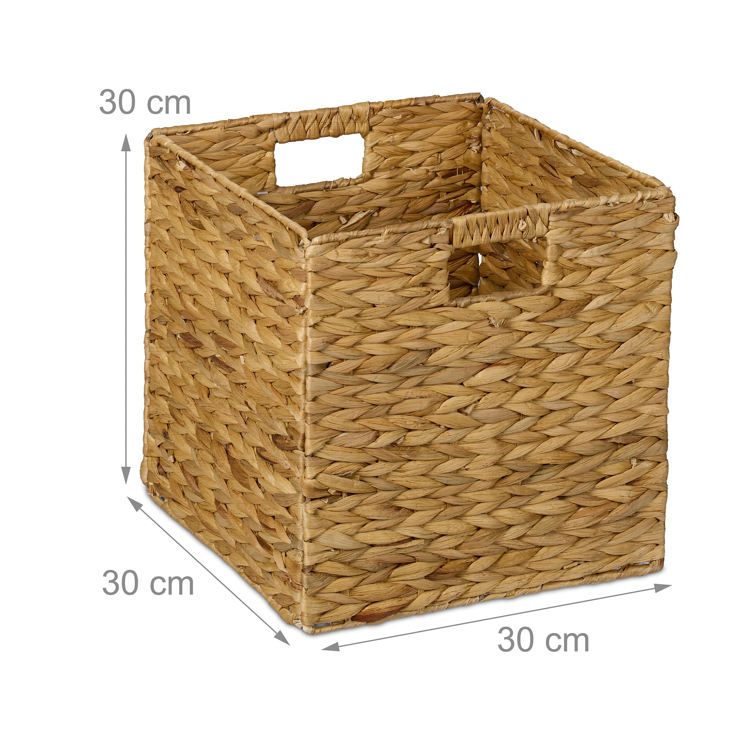 Relaxdays Set 4 Cesti Intrecciati Portaoggetti in Giacinto Acqua, HLP: 30x30x30cm, Scatola da Scaffale Cubo, Naturale