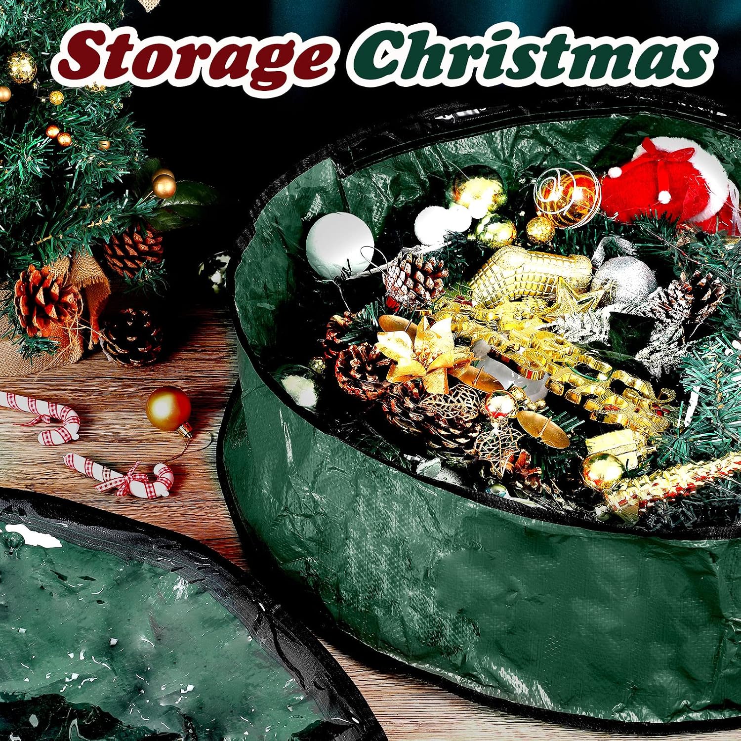 Dunzy 8 Pieces Wreath Container Christmas Wreath Storage Bag Garland Tear Resistant Fabric Round Boxes with Clear Window for Storage for Xmas Holiday Ornament(36×36×7.8 Inch,Green)