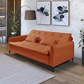Sofá Cama Yara Reclinável Casal Suede Sala De Estar Casa Imperial (Terracota)