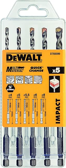 Dewalt DT60099-QZ DT60099-QZ-Juego de 5 Brocas Multi Material Impact-Hexagonal, Silber
