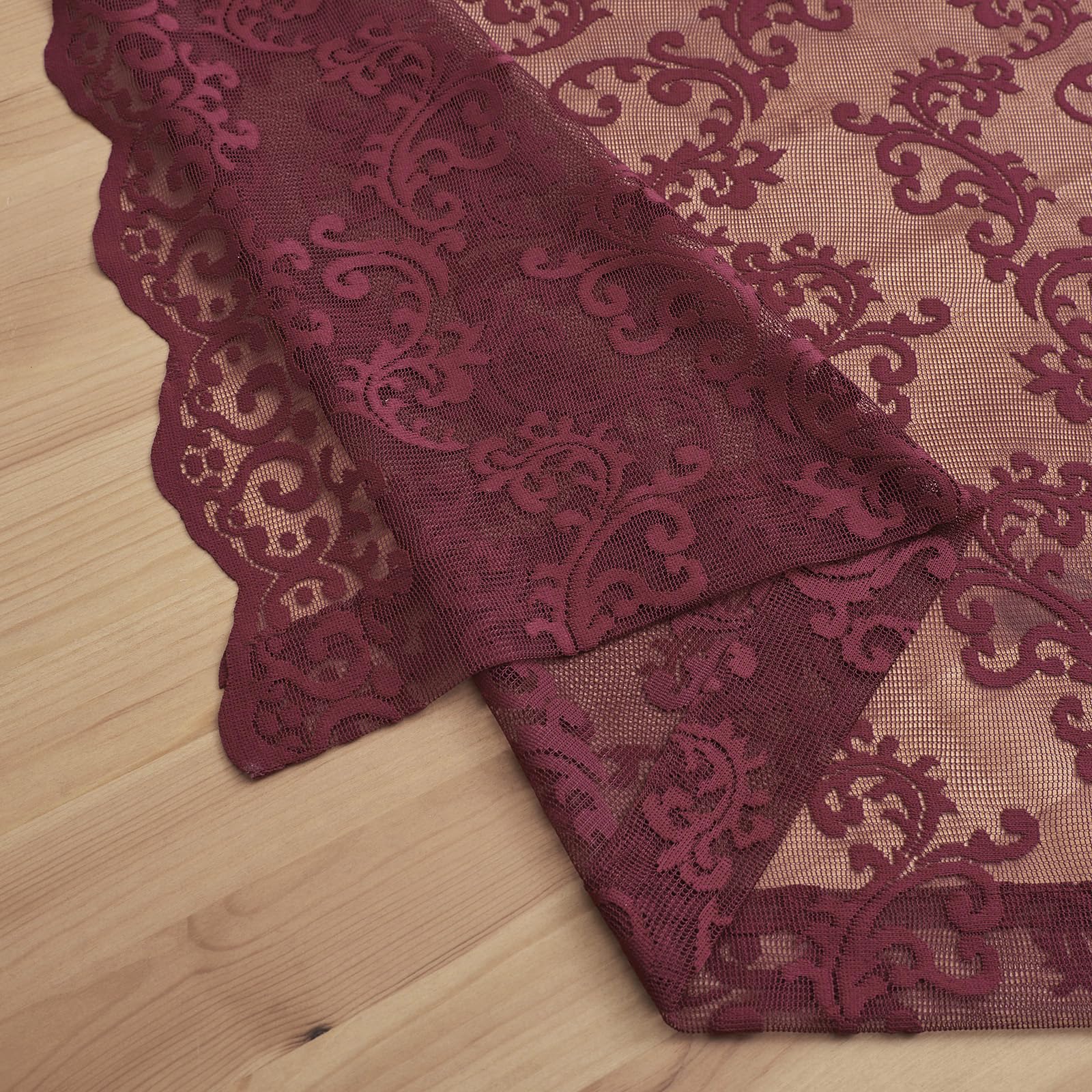 FOLKSIDE Tende in pizzo bordeaux, lunghe 213 cm, 2 pannelli, moderne e romantiche, per camera da letto e soggiorno, con tasca per asta, tende francesi trasparenti, decorazione floreale con rose, 132 x