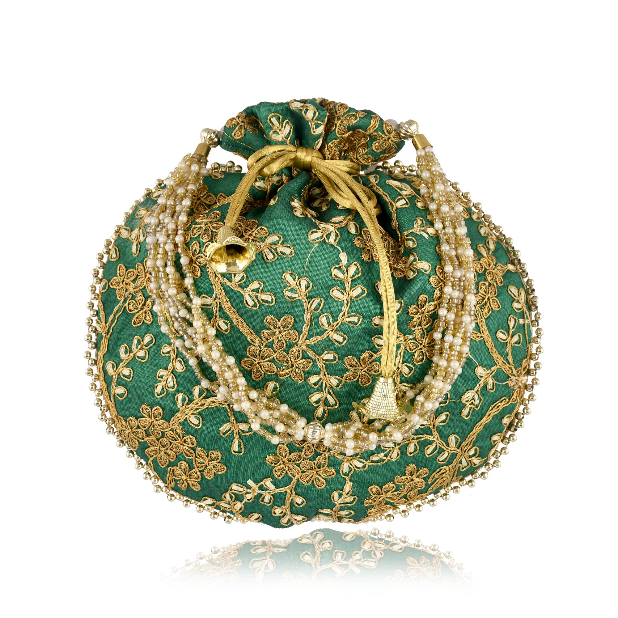 stlyz Traditional Embroidered Potli Bag For Women, Handmade Pure Silk Potli Handbag Wristlets Ethnic Bridal Potli Batwa Bag For Ladies For Wedding, Return Gifts (Dark Green)-picture-48