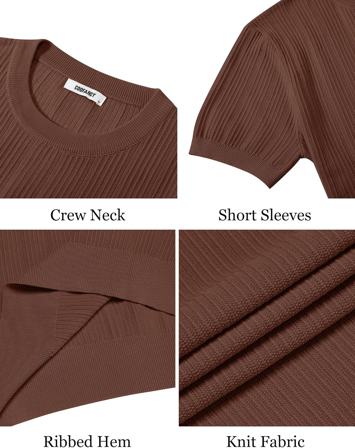 COOFANDY Men's T-Shirts Short Sleeve Knit Shirts Casual Crewneck Ribbed Dress Tee Shirt - Image 6