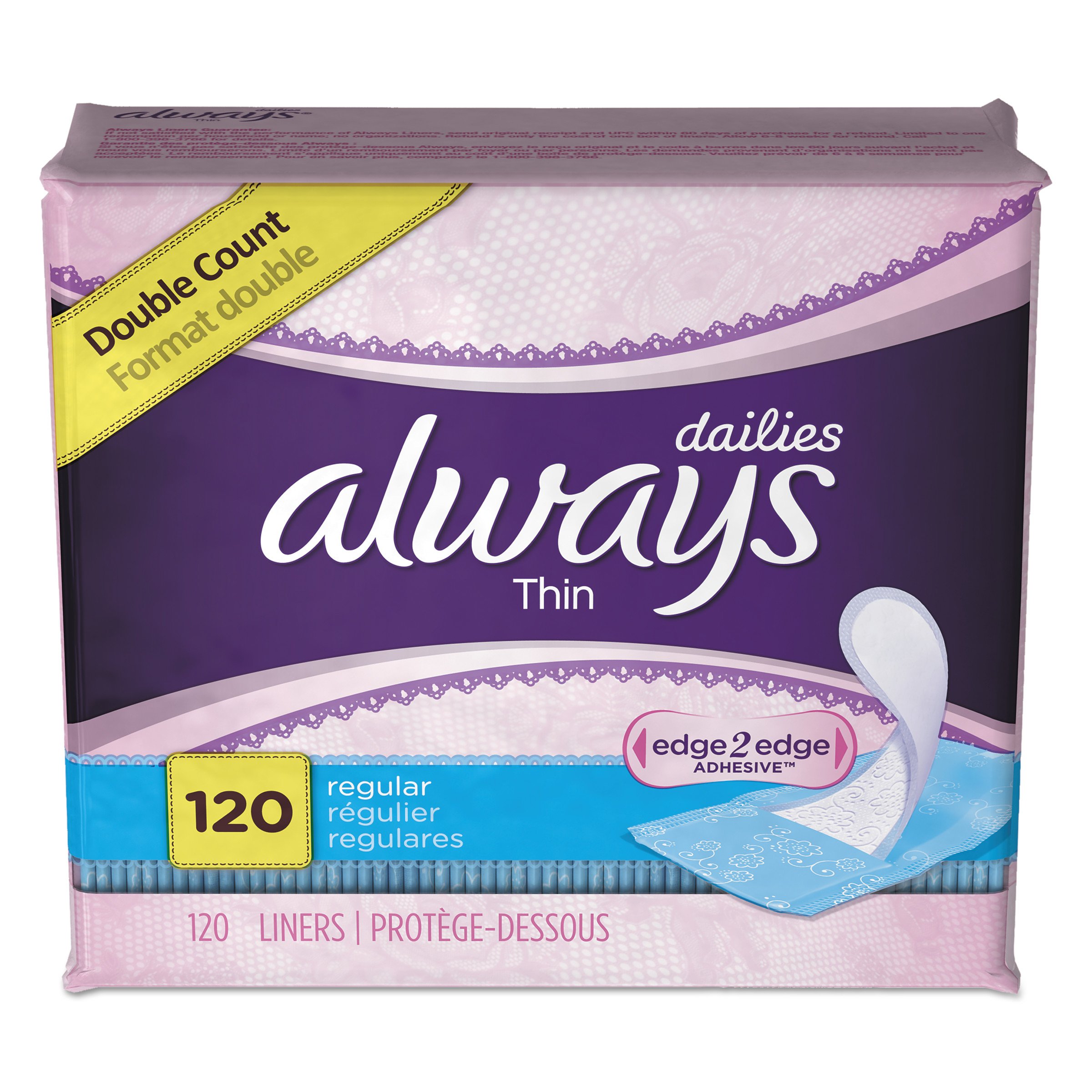 Always 10796 Dailies Thin Liners, Regular, 120 per Pack (Case of 6 Packs)