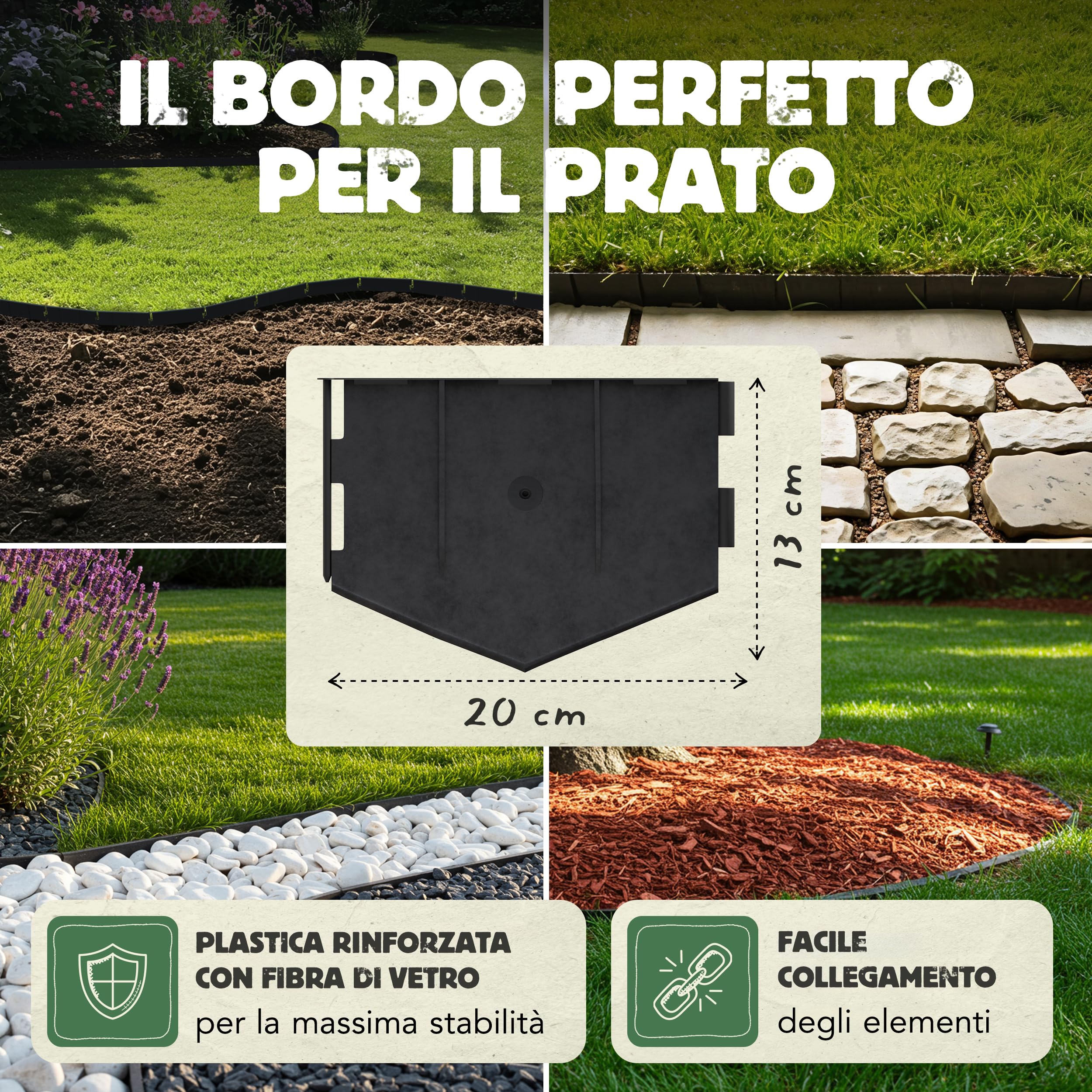 LAINFELD Bordo Flessibile In Plastica Per Prati E Aiuole, Colore Antracite, 25 Metri Di Delimitazione (125 Elementi Da 20 Cm), Sistema A Incastro, Resistente Ai Raggi UV