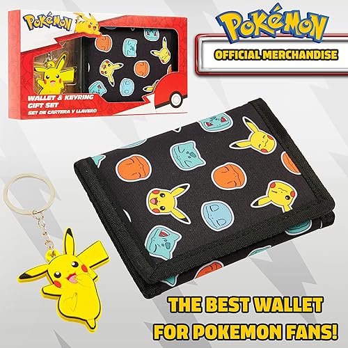 Miniatura 6 de Set de billetera y llavero Pokémon para niños, billetera triple con bolsillo para identificación, ranuras para tarjetas, cierre de cremallera