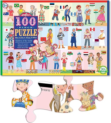 Miniatura 3 de eeBoo Rompecabezas de 100 piezas de Children of the World, permite a los niños aprender sobre diferentes países, fomenta la resolución de problemas,