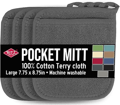 Ritz - Guante de bolsillo de rizo y almohadilla resistente al calor, duradero, 100% algodón, diseño ergonómico para un agarre óptimo, fácil cuidado,