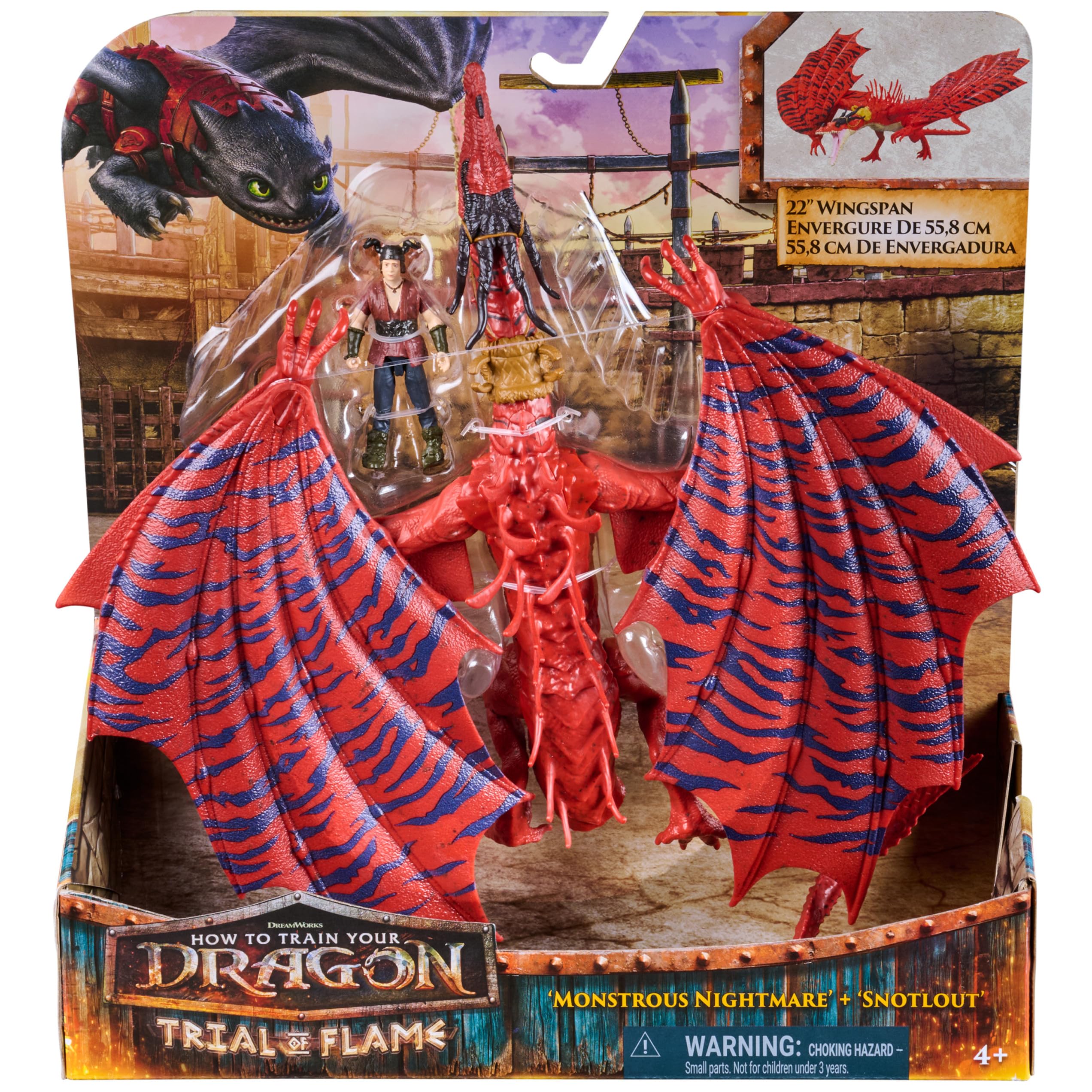Dragons DreamWorks Dragon Trainer, Monstrous Nightmare e Snotlout, Action Figure del Duo Vichingo, Giocattoli per Bambini dai 4 Anni in su