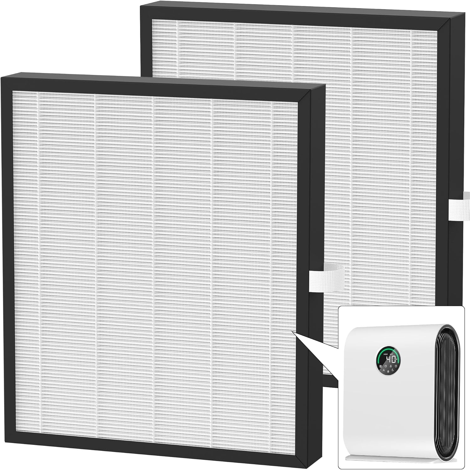 2 Packs KJ217 Replacement Filters Compatible with Mooka KJ217 Air Purifi-er, 3-in-1 Filter with Activated Carbon Filter