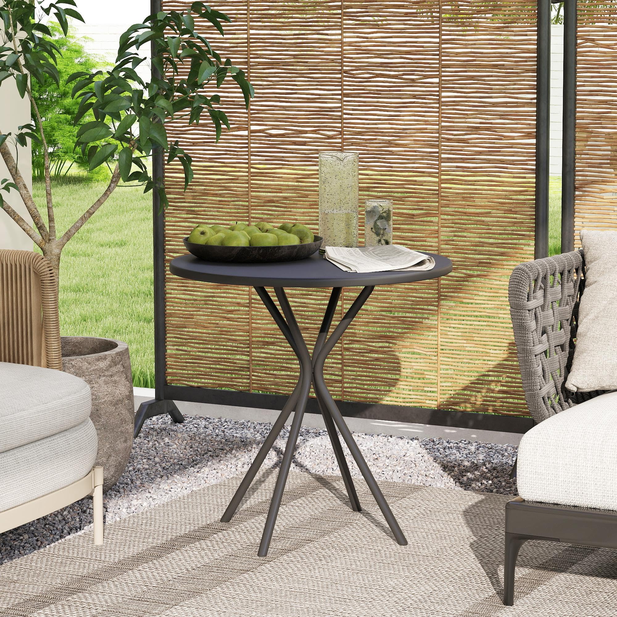 Outsunny Table de Jardin Ronde Ø 60 cm, Cadre en Acier, Charge 50 kg, Noir