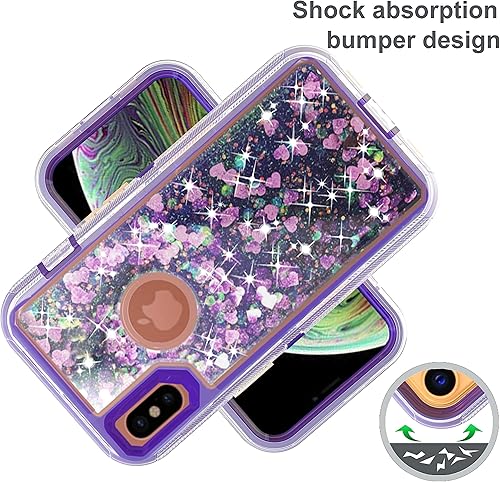 Miniatura 5 de Asuwish Funda de teléfono para iPhone Xs Max con protector de pantalla brillante líquida con purpurina transparente híbrida de TPU de grado militar,