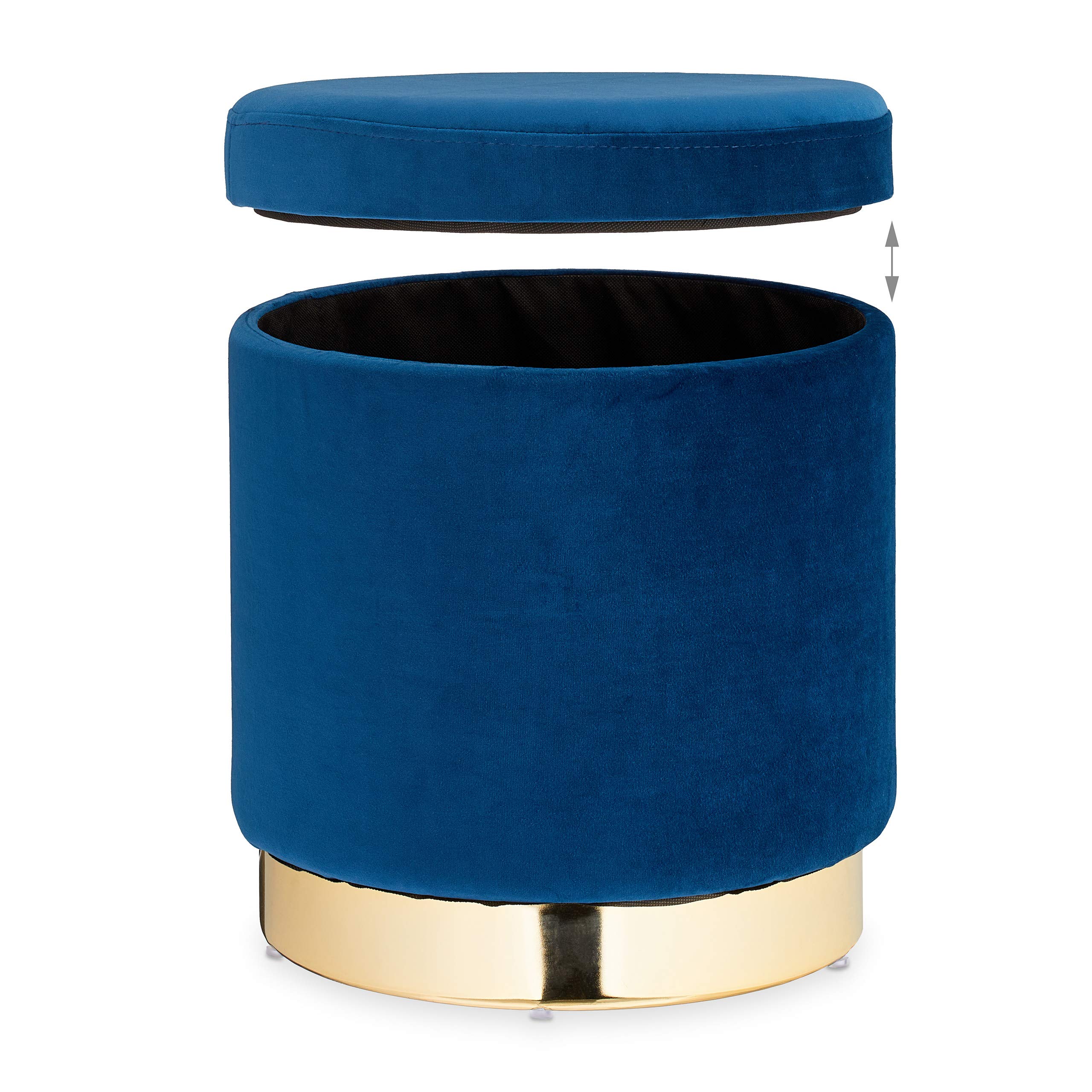 Relaxdays Sgabello in Velluto, Rotondo, Elegante Poggiapiedi Imbottito, Base Dorata, Pouf Moderno, H x D: 41,5 x 37, Blu