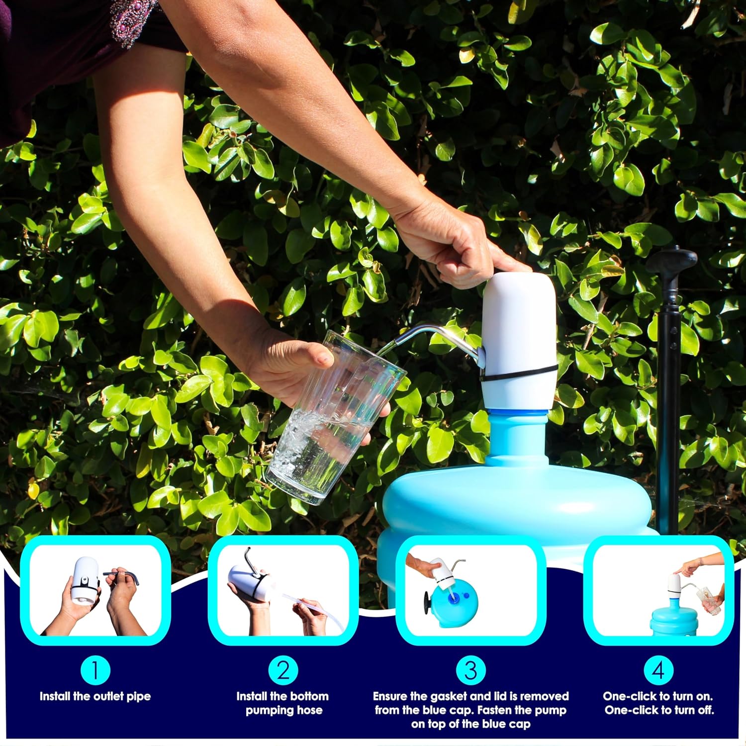 BUNDLE - 5 Gallon Reusable Water Bottle HDPE BPA Free Built in Retractable Handle, Wheels, Stopper, Handle AND Electric Drinking Portable Water Dispenser