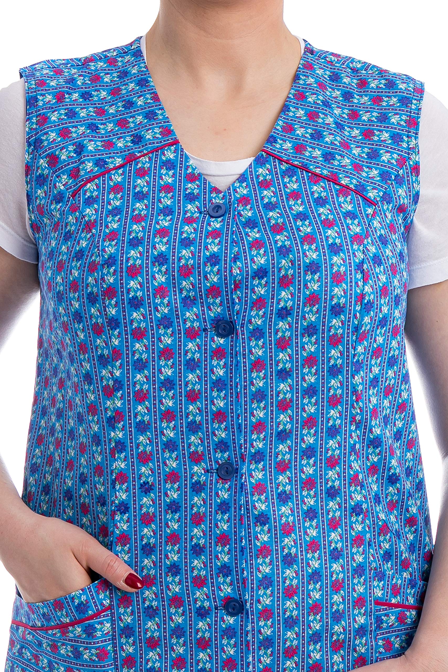 Grembiule Bottoni Donna Lungo 100% Cotone Senza Maniche