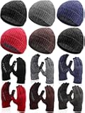 12 Pcs Winter Beanie Hat and Touchscreen Gloves Set for Men and Women - Fleece Lined Knit Skull Cap and Thermal Gloves for Cold Weather Outdoor Sports