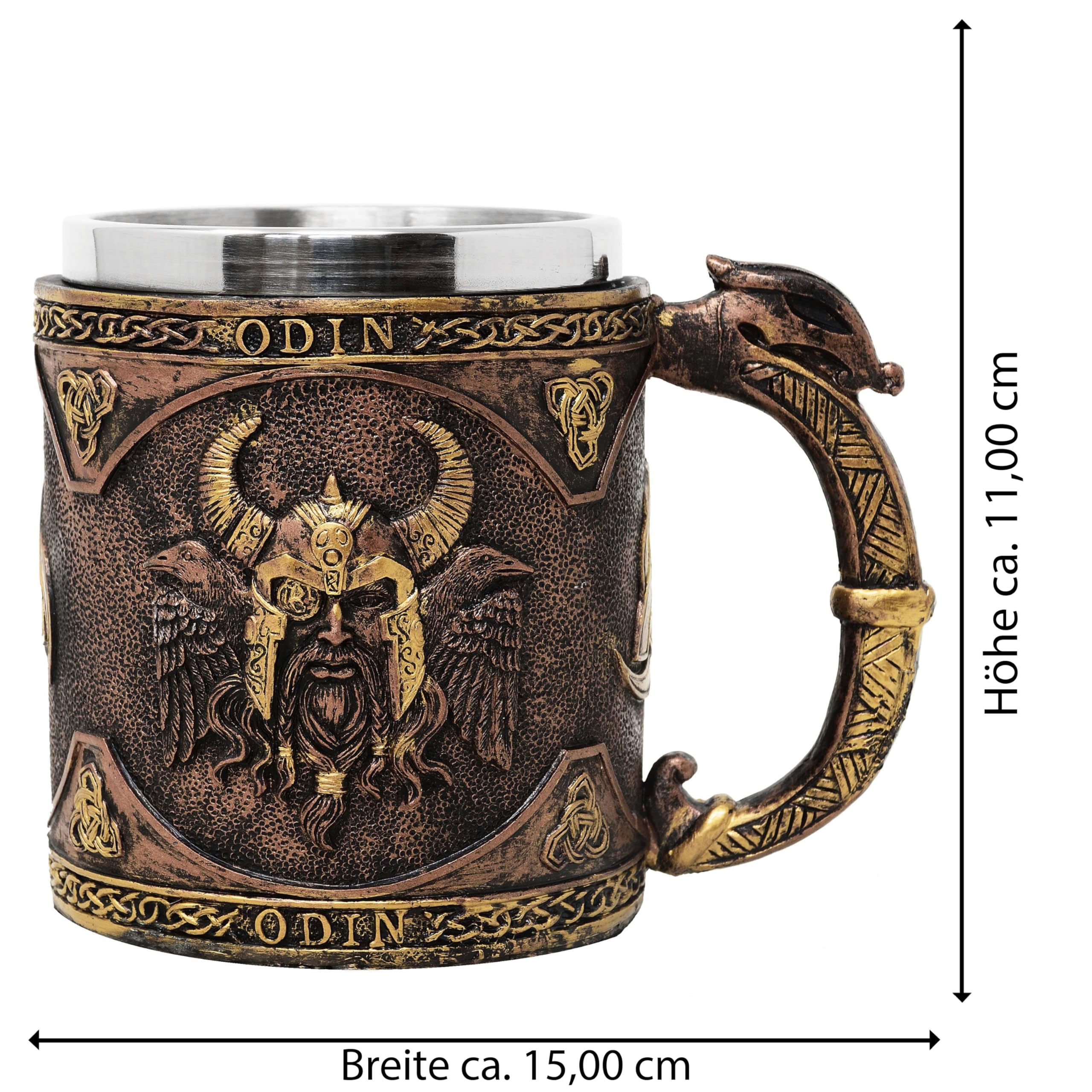 MystiCalls Geschenkset mit Krug Odin und Kelch Odin inklusive Elixierflasche Wikingertrank Mehrfruchtwein - Viking, Geschenk, Met