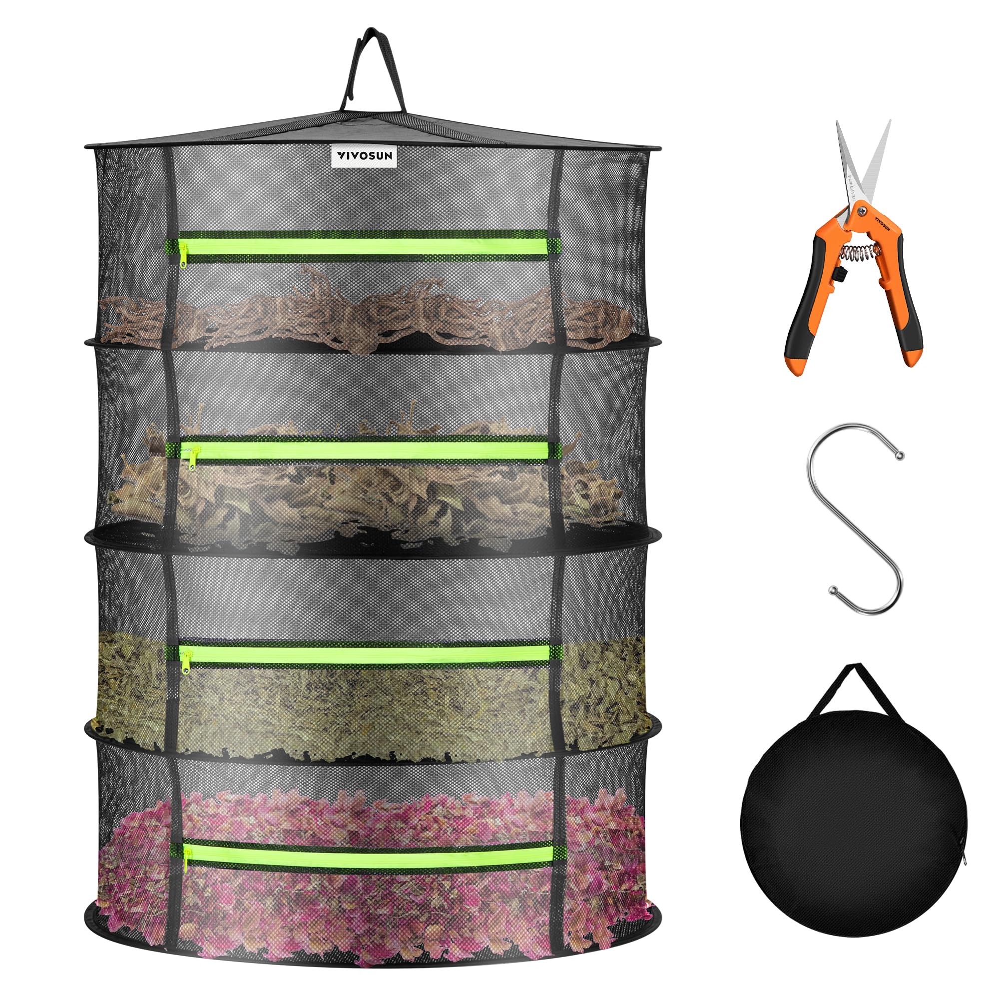 VIVOSUN 4-Layer Mesh Drying Rack Hanging Design with Green Zippers — image 1